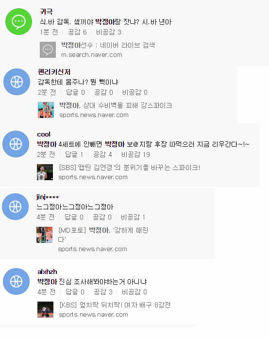 심각한수준의 박정아선수 악플들... | 인스티즈